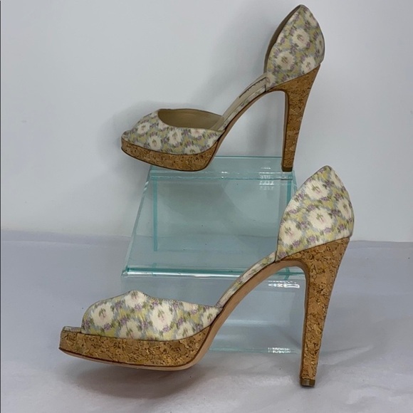 Oscar de la Renta Sz 39 Peep Toe Cork Heel D'orsay - Picture 4 of 12